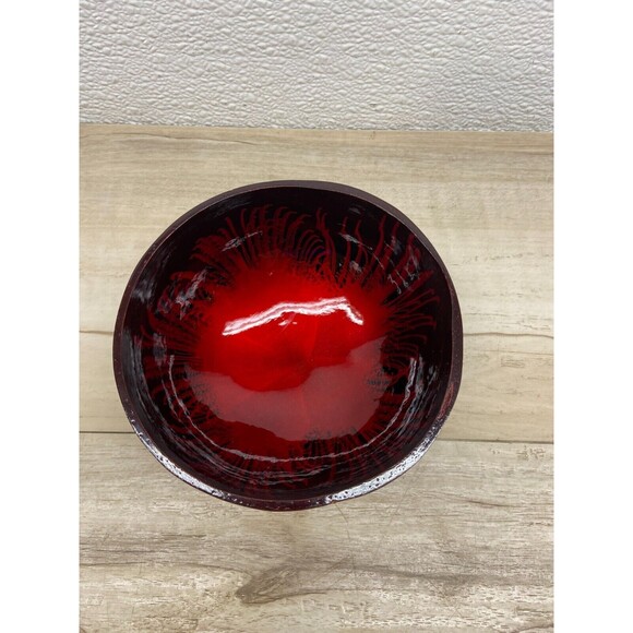 Coconut Shell Bowl Red Splash Handmade And Painted - Picture 1 of 4